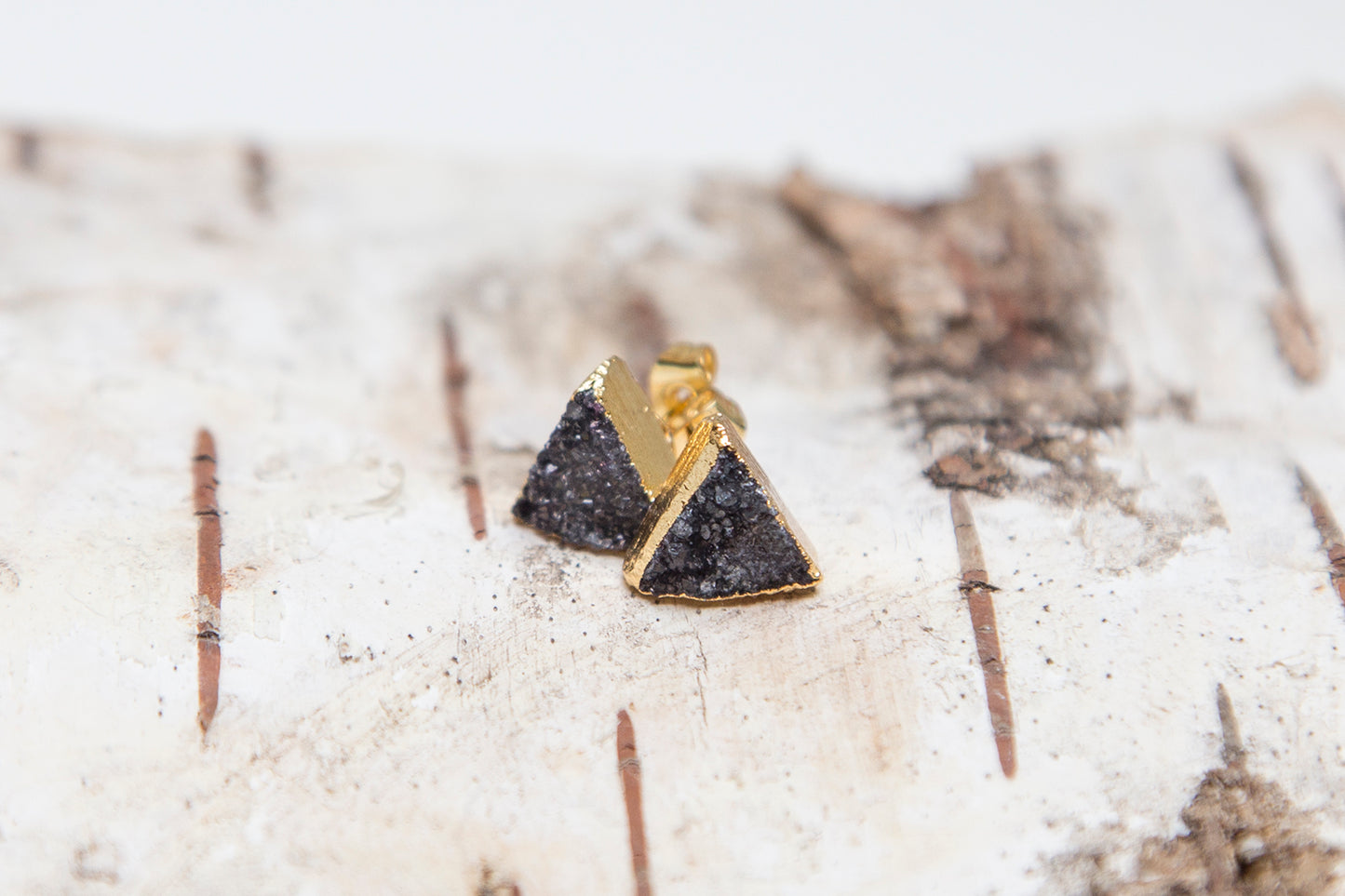 Sparkling Black Triangle Druzy Earrings