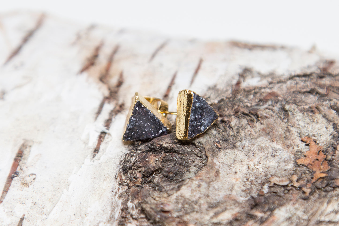 Sparkling Black Triangle Druzy Earrings