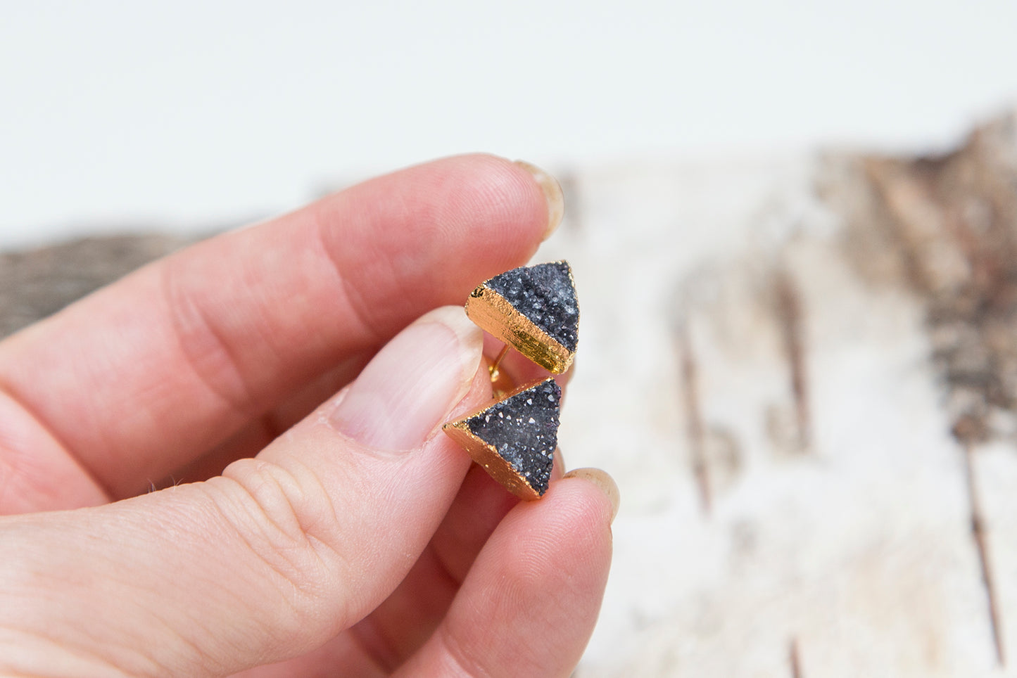 Sparkling Black Triangle Druzy Earrings