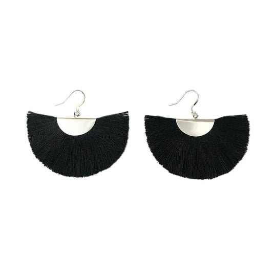 Silver Half Moon Fan Earrings